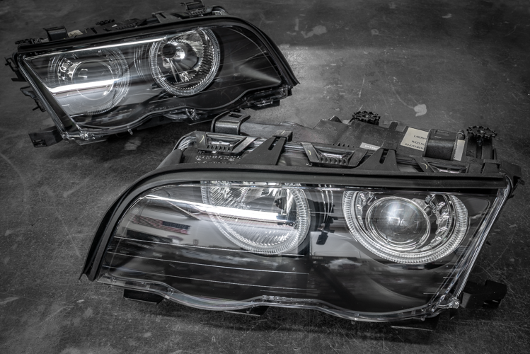 BMW E46 Sedan DEPO Black Projector Angel Eye Headlights - 63126902753