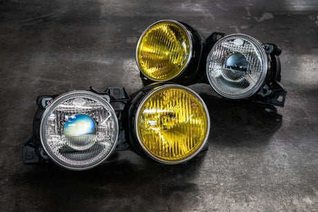 BMW E30 "Frenchie" Headlights - Clear Low Beam Lenses w/ Yellow High Beam Lenses-Exterior Lights-grip-drift-Garagistic-bmw