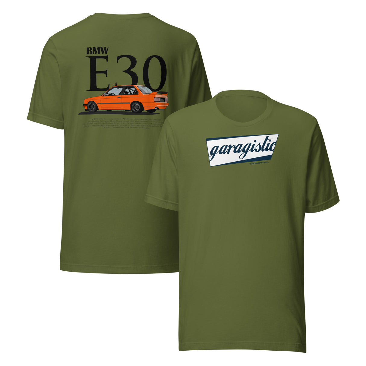 Orange E30 T-Shirt-Merch and Apparel-grip-drift-Olive-S-Garagistic-bmw