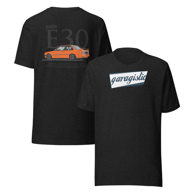 Orange E30 T-Shirt-Merch and Apparel-grip-drift-Black Heather-XS-Garagistic-bmw