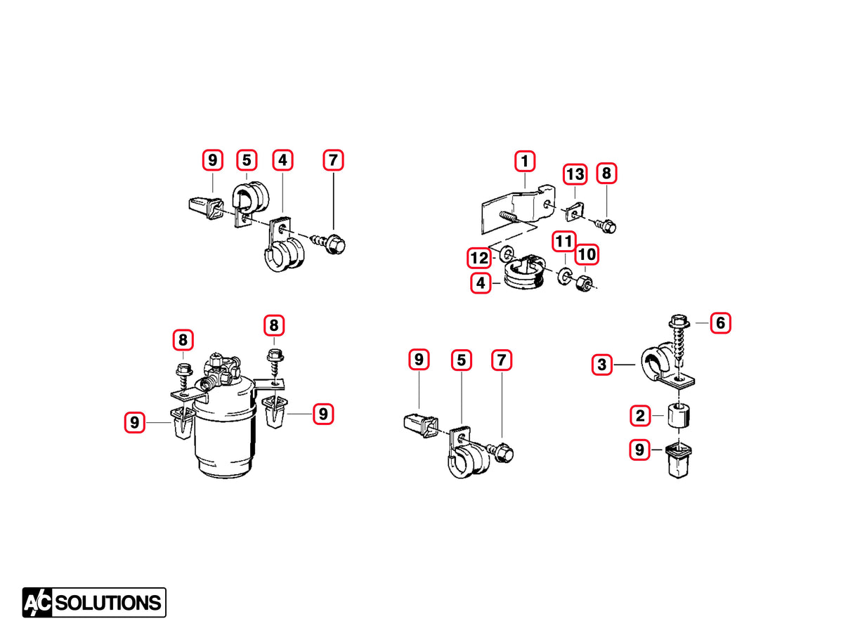 BMW E30 A/C OEM Bracket and Hardware Kit - A/C Solutions