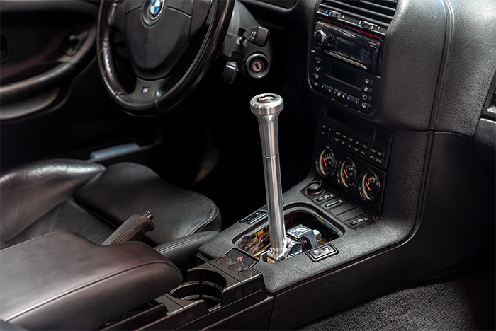 E36 "PRO" Self Centering Chassis Short Shifter-Solid mount shifter-Garagistic-Bare-Medium-Aluminum Vintage W/Emblem-Garagistic