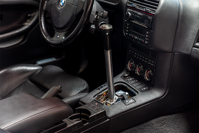 E36 "PRO" Self Centering Chassis Short Shifter-Solid mount shifter-Garagistic-Bare-Tall-Delrin Vintage W/Emblem-Garagistic