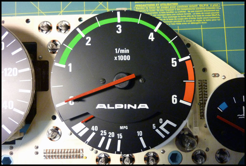E30 Alpina Style Tach Strip (Green or Red stripes)