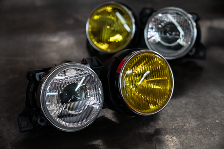 BMW E30 "Frenchie" Headlights - Clear Low Beam Lenses w/ Yellow High Beam Lenses-Exterior Lights-grip-drift-Garagistic-bmw