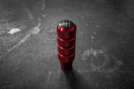 Garagistic Knurled Aluminum Shift Knob - E30, E36, E46, E82, E92-Shifter Accessories-grip-drift-Anodized Red-Add 4 speed emblem-Garagistic-bmw