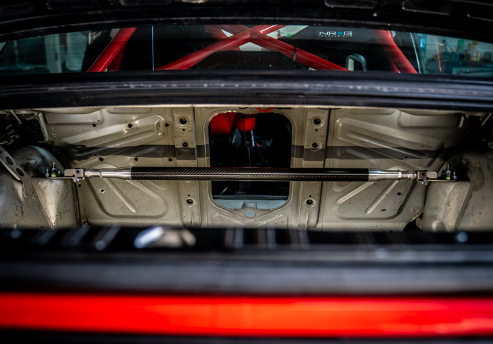 LTW E30 Carbon Fiber Modular 3 Piece Rear Strut Bar - 318, 320, 325, M3-Strut Bars-grip-drift-No Thanks-Raw Aluminum-Garagistic-bmw