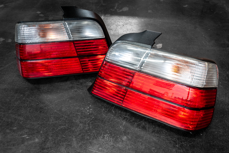 BMW E36 Sedan DEPO Euro Red/Clear Tail Lights - 63211393431, 63211393432-Exterior Lights-grip-drift-Garagistic-bmw