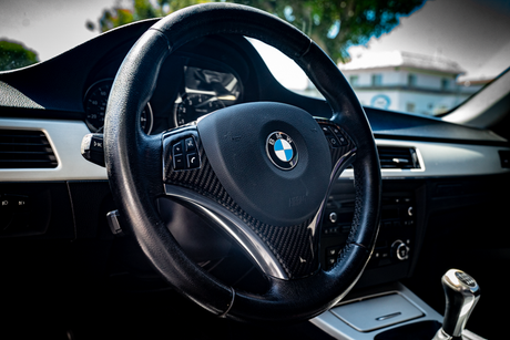 BMW E90, E92, E82 Carbon Fiber Steering Wheel Trim / Front Fascia - E92 & E82 with Sport Wheel- 32307845527-Interior Parts-grip-drift-Garagistic-bmw